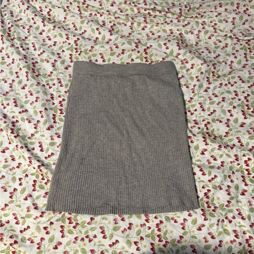 Papermoon Gray Mini Ribbed Pencil Skirt